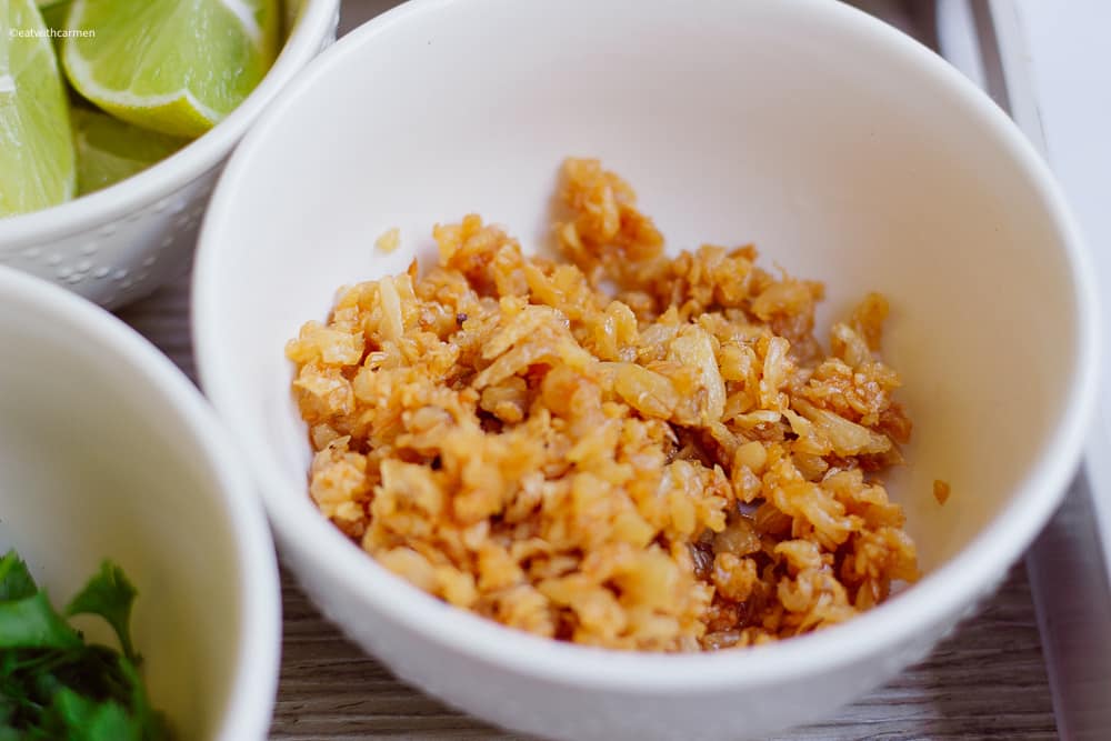 crispy fried garlic arroz caldo topping