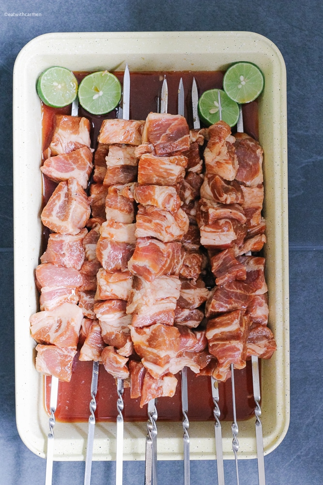 marinate the pork skewers