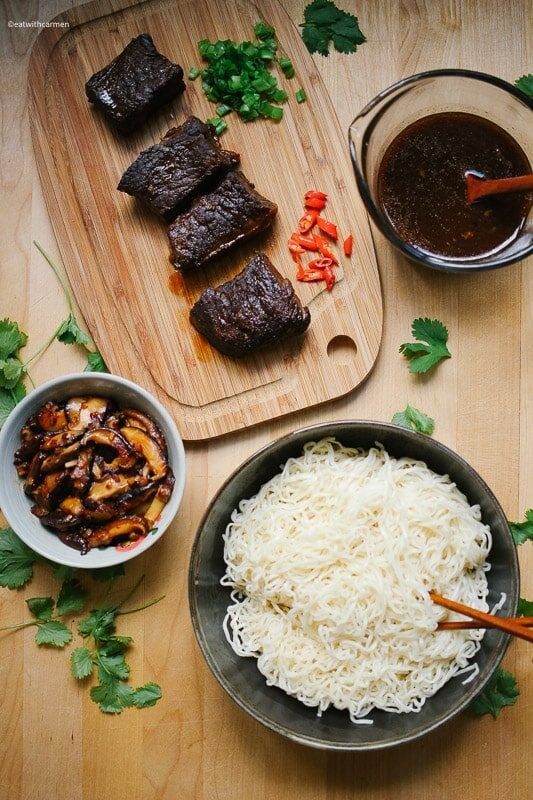 asian beef short ribs with noodles