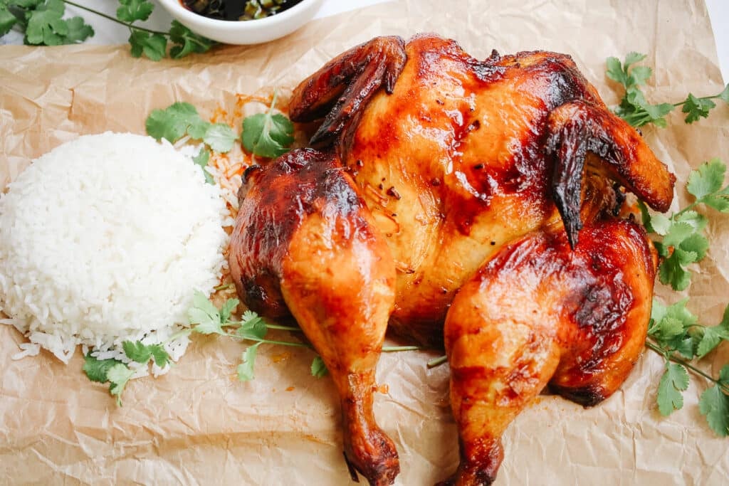 Chicken Inasal with rice and suka saw saw