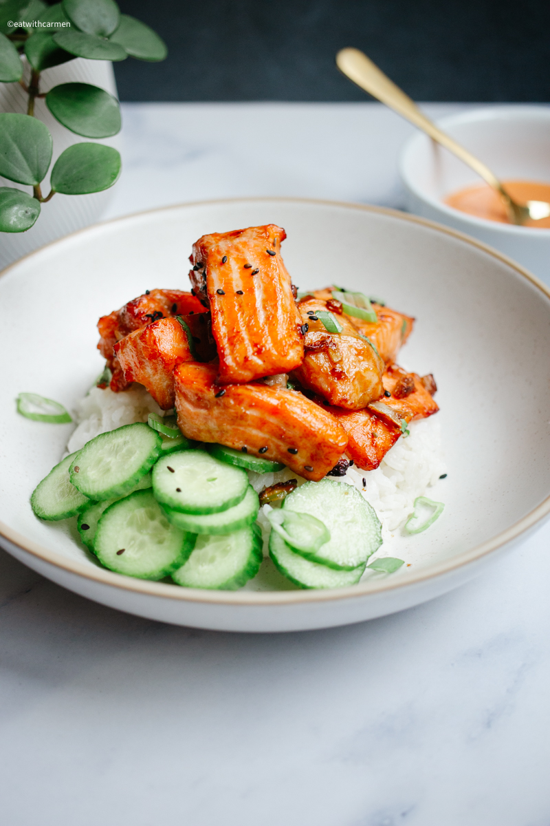 air fryer salmon bites asian