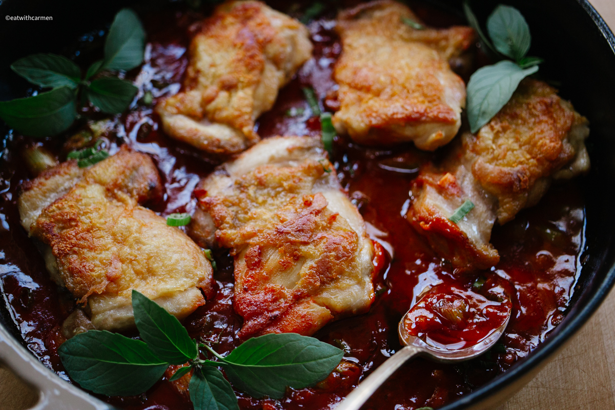 chicken thighs with gochujang and miso sauce