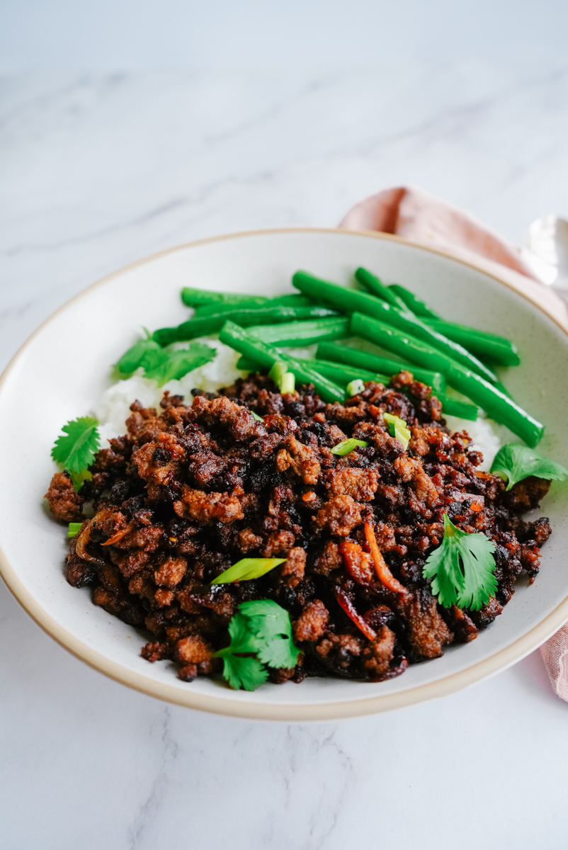 crispy beef rice bowl