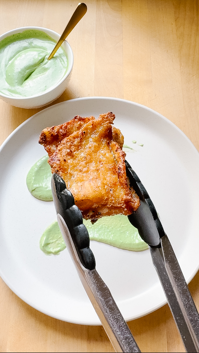 crispy chicken with avocado crema sauce