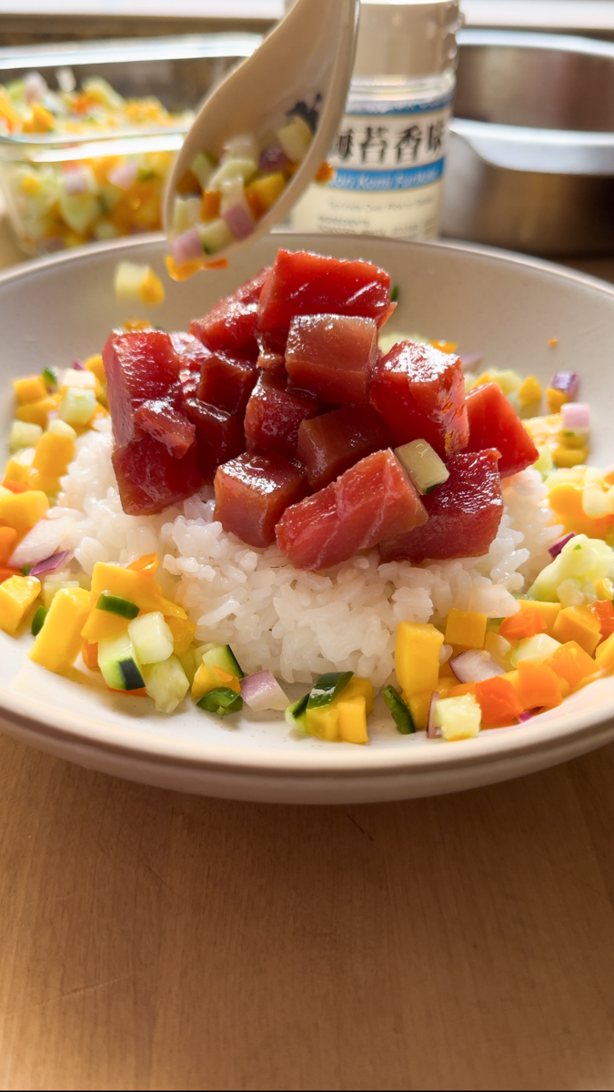 assemble tuna poke bowls