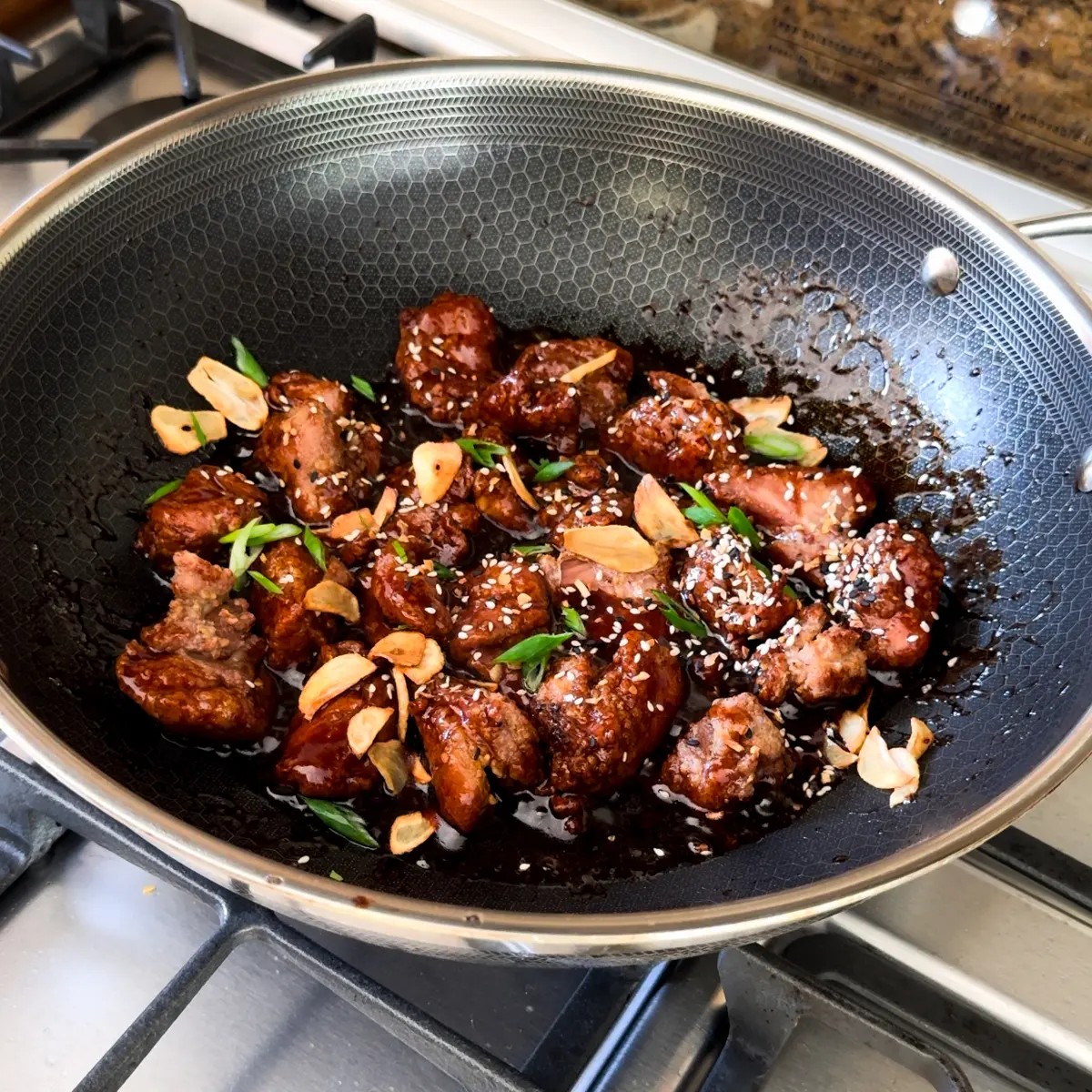 Chicken bites cooked in air fryer on the stove top