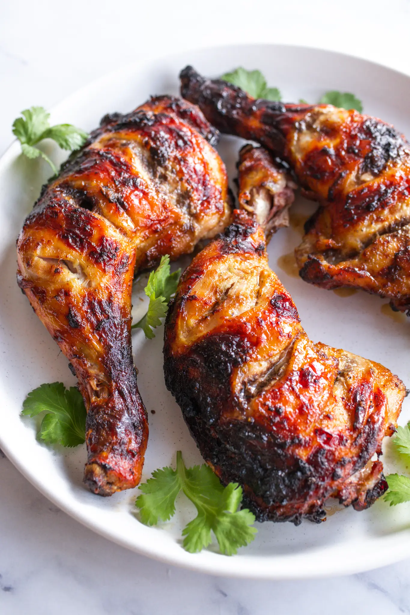 Air fried kalbi chicken recipe on plate