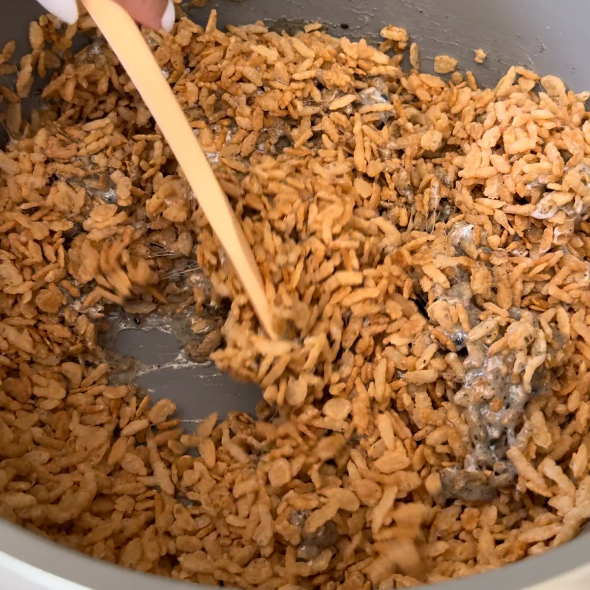 mix the rice krispies and butter