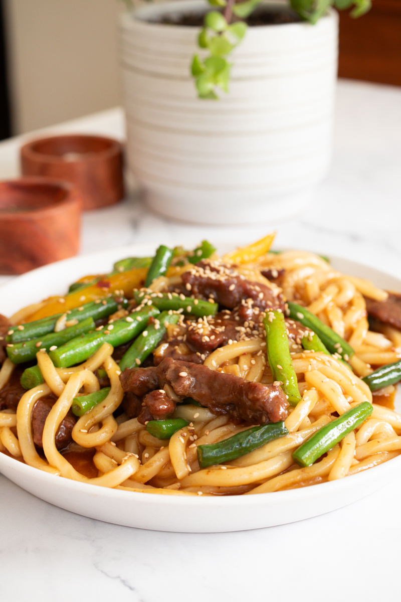 beef and udon noodles
