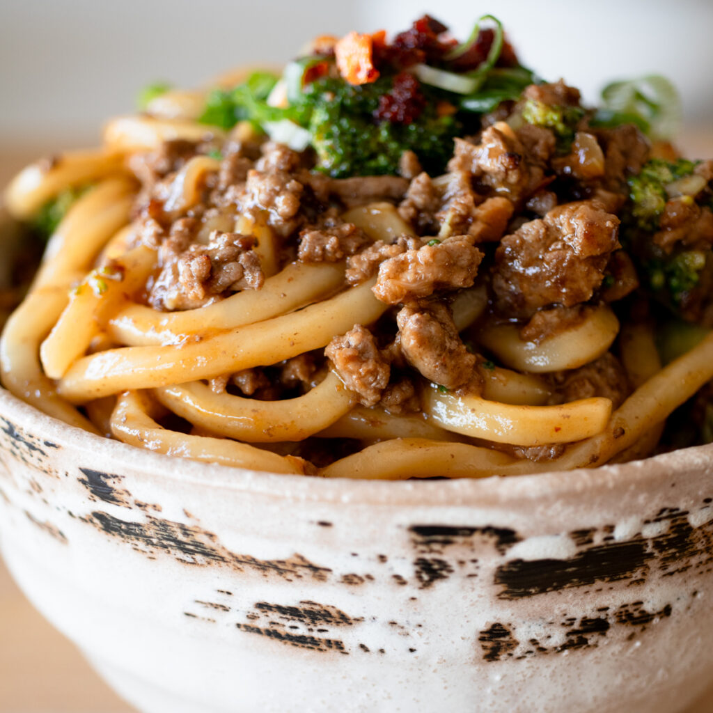 beef and broccoli with noodles