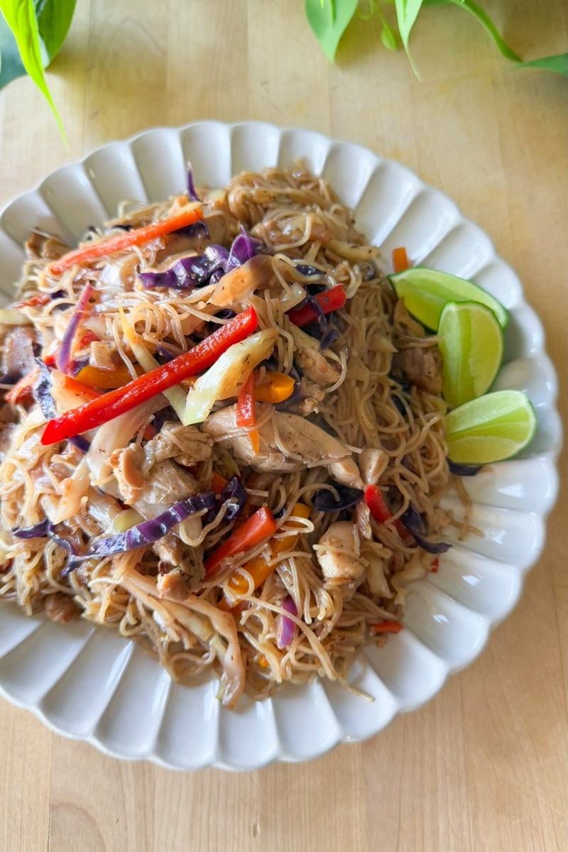 chicken pancit with lime or calamansi